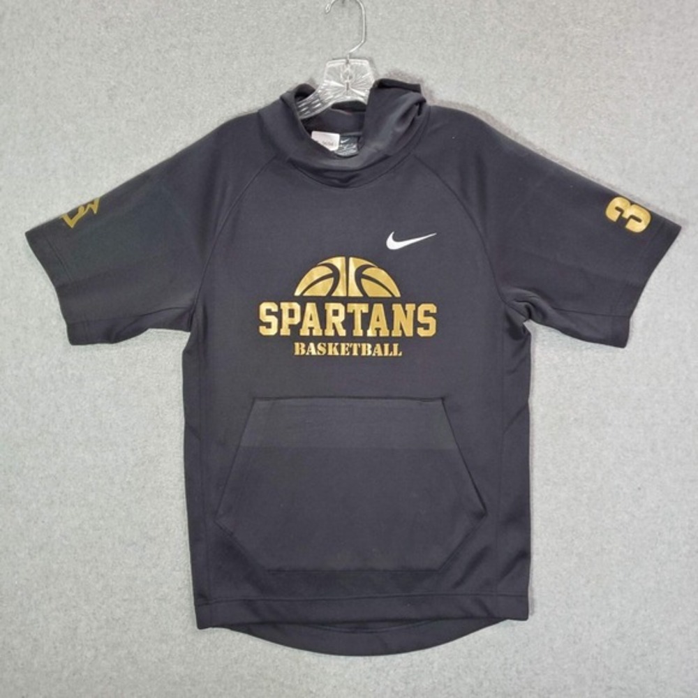 Nike Men Sweatshirt Small Black‎ Hoodie Spartans Basketball Swoosh Short Sleeve